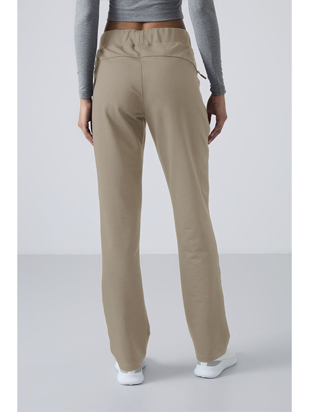 Koyu Bej Fermuar Cepli Rahat Form Klasik Paça Kadın Eşofman Alt - 94195-4