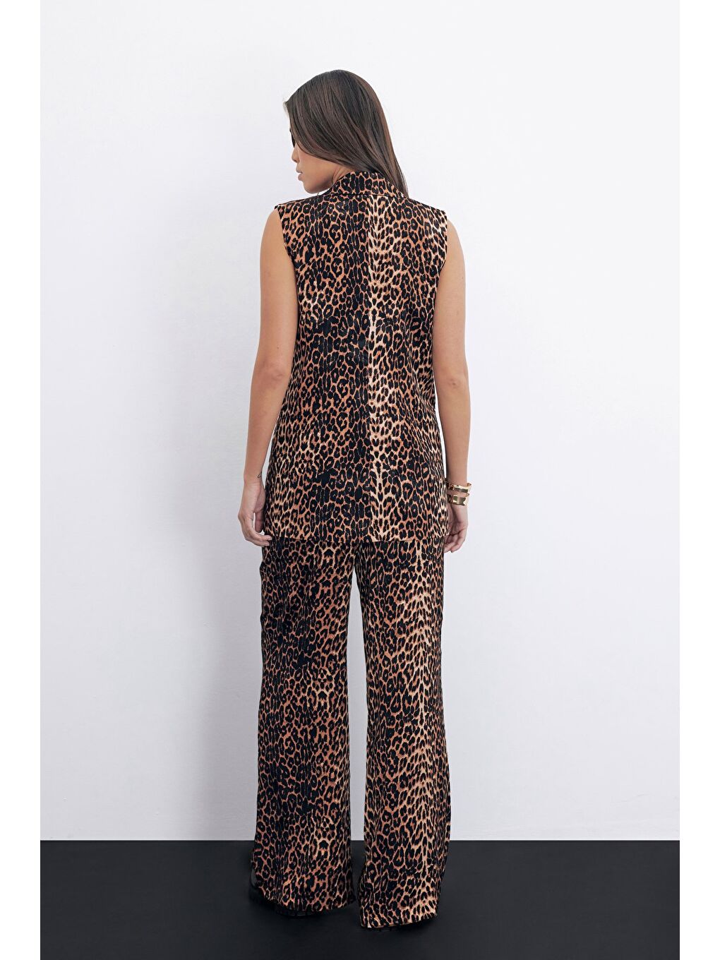 Leopar Desen Uzun Yelek - Siyah-2