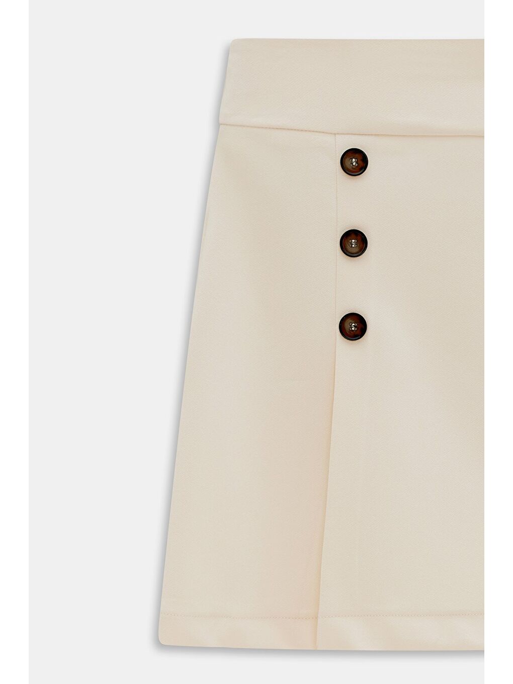 Ekru Düğme Detaylı Pileli Dokuma Etek-2