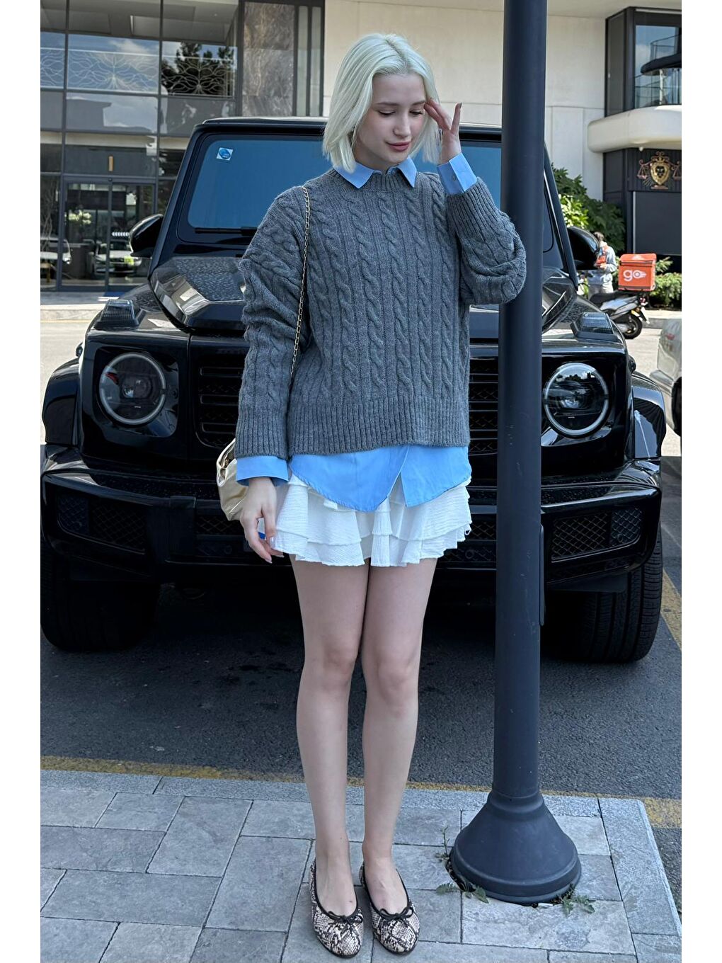 Antrasit Bisiklet Yaka Örgü Desenli Kadın Triko Kazak Mg2520-1