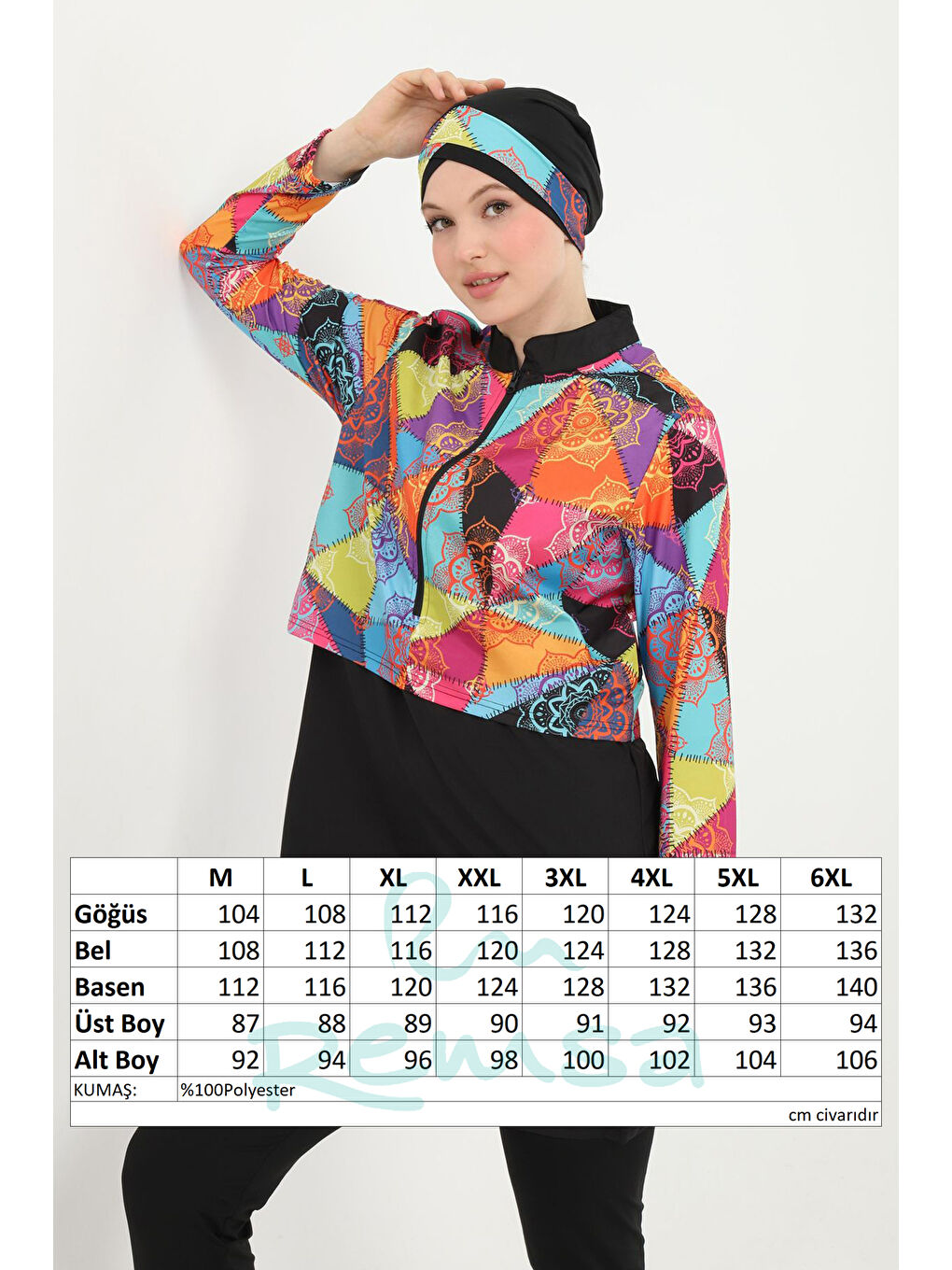 Büyük Beden Desenli Tam Kapalı Tesettür Mayo 14 Siyah05-3