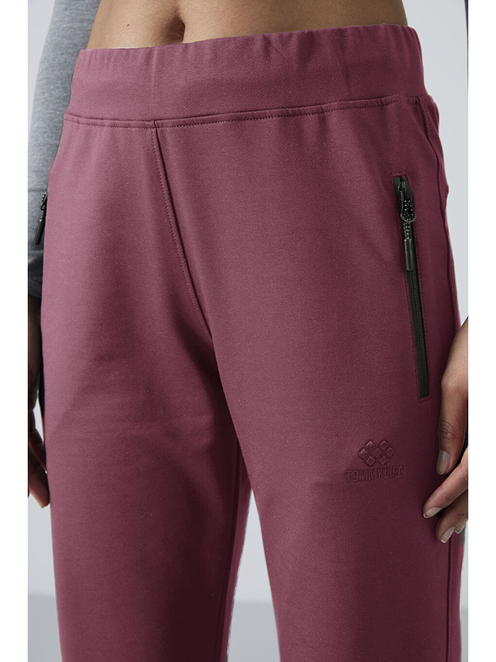 Kırmızı Soft Vişne Fermuar Cepli Rahat Form Klasik Paça Kadın Eşofman Alt - 94195-1