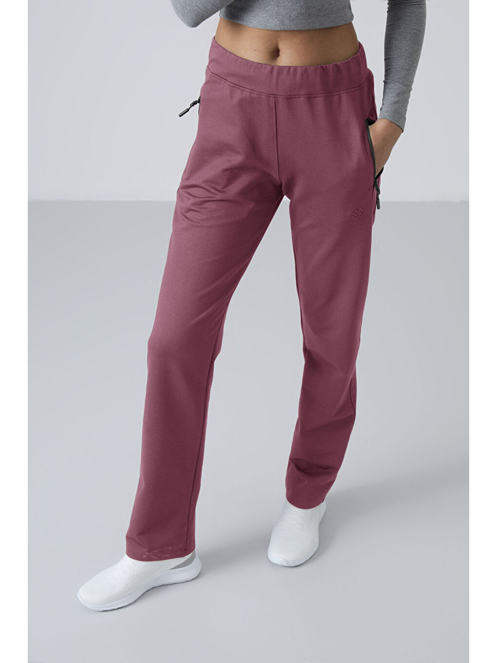 Kırmızı Soft Vişne Fermuar Cepli Rahat Form Klasik Paça Kadın Eşofman Alt - 94195-2