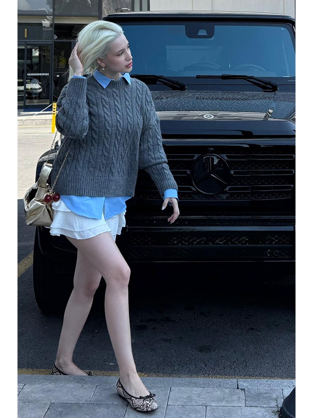 Antrasit Bisiklet Yaka Örgü Desenli Kadın Triko Kazak Mg2520-2