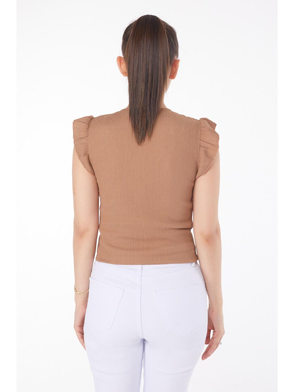 Bej Bisiklet Yaka Kadın Vizon Zincir Kolyeli Bluz - 25861-3
