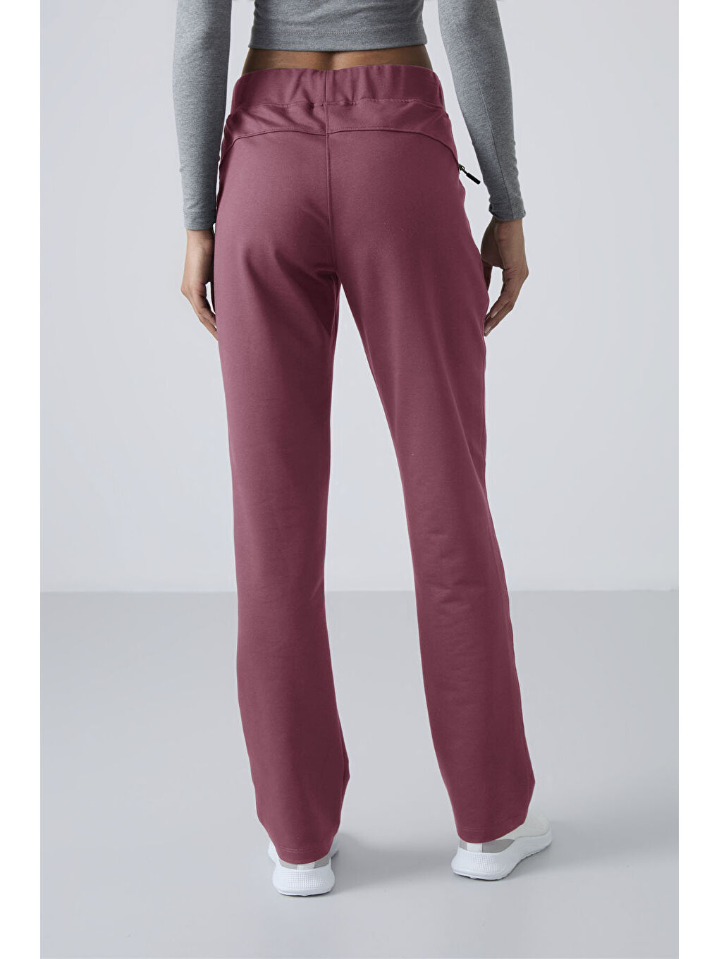 Kırmızı Soft Vişne Fermuar Cepli Rahat Form Klasik Paça Kadın Eşofman Alt - 94195-4