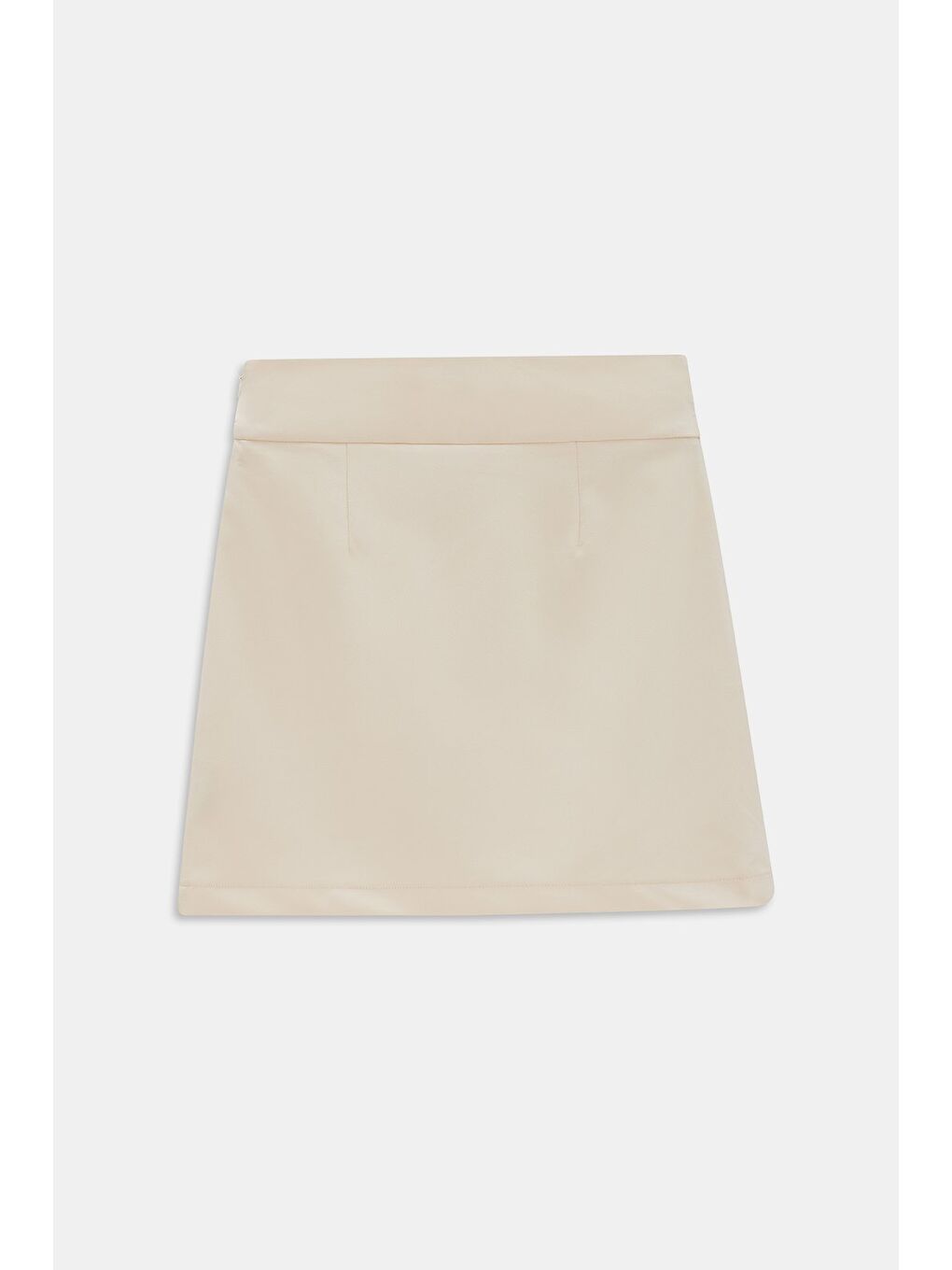 Ekru Düğme Detaylı Pileli Dokuma Etek-4