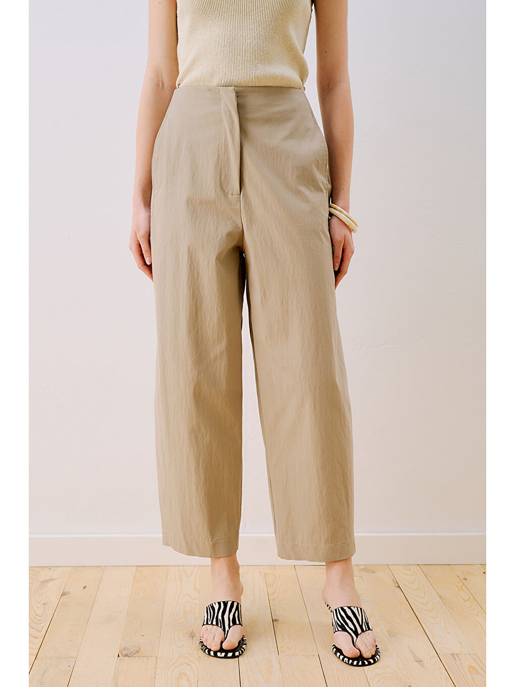 Bej Gabardin Barrel Pantolon Kum-4