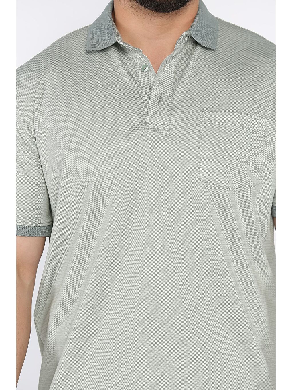 Haki Erkek Polo Yaka Tek Cepli Desenli Tişört-3