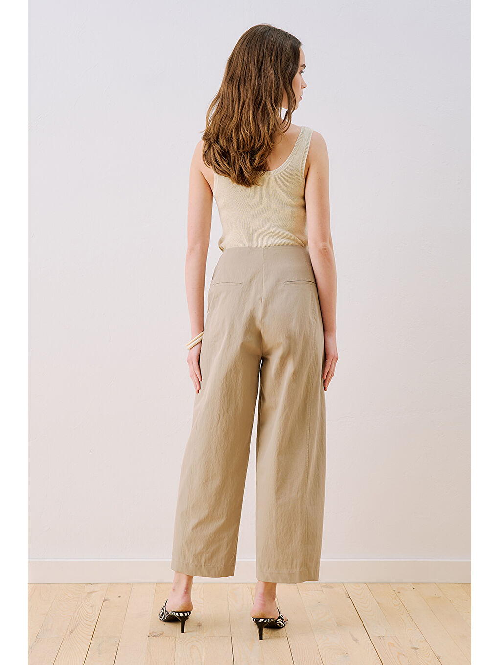 Bej Gabardin Barrel Pantolon Kum-5