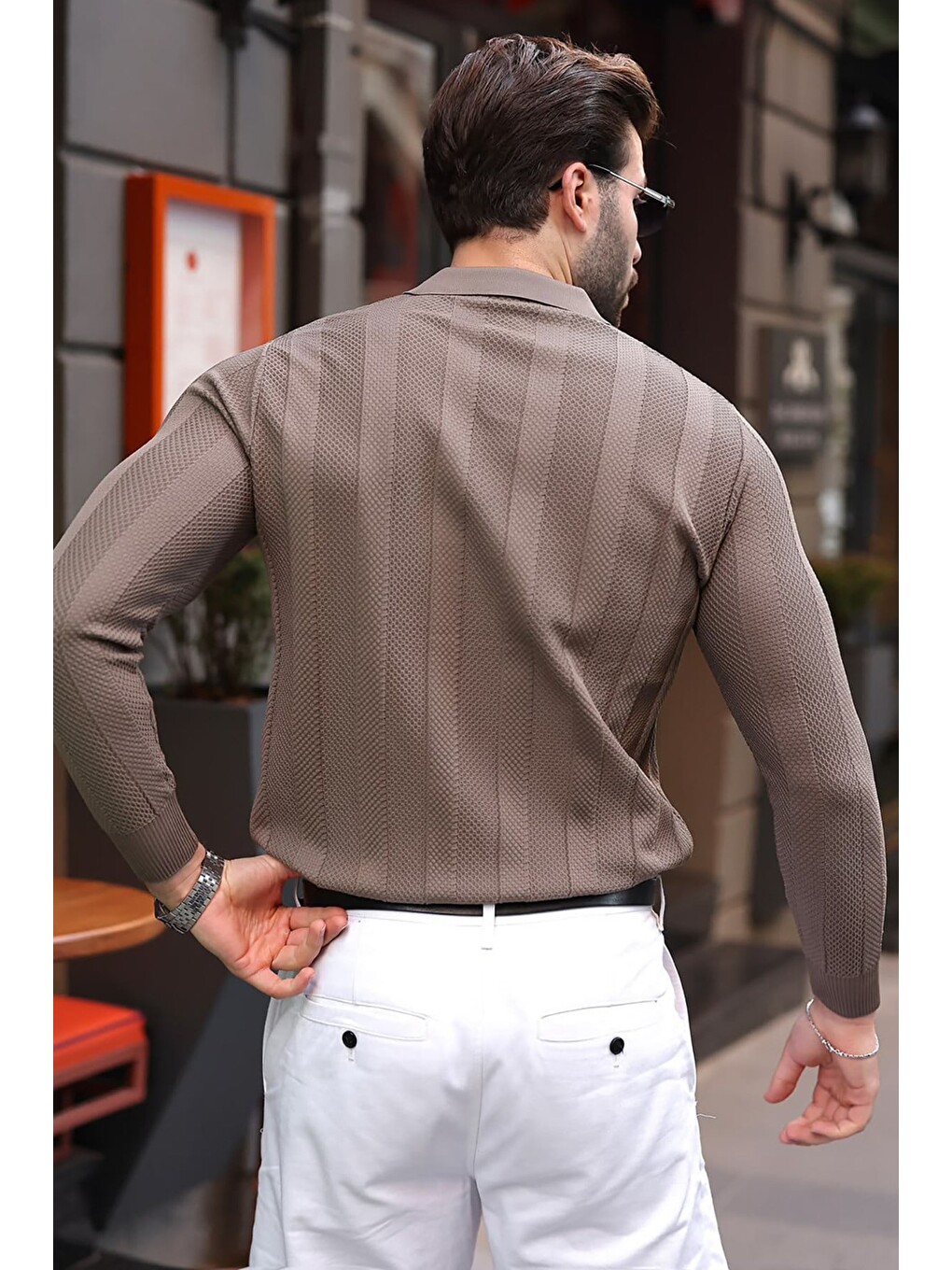 Açık Kahverengi Regular Fit Polo Yaka Triko Erkek Kazak E7509-2
