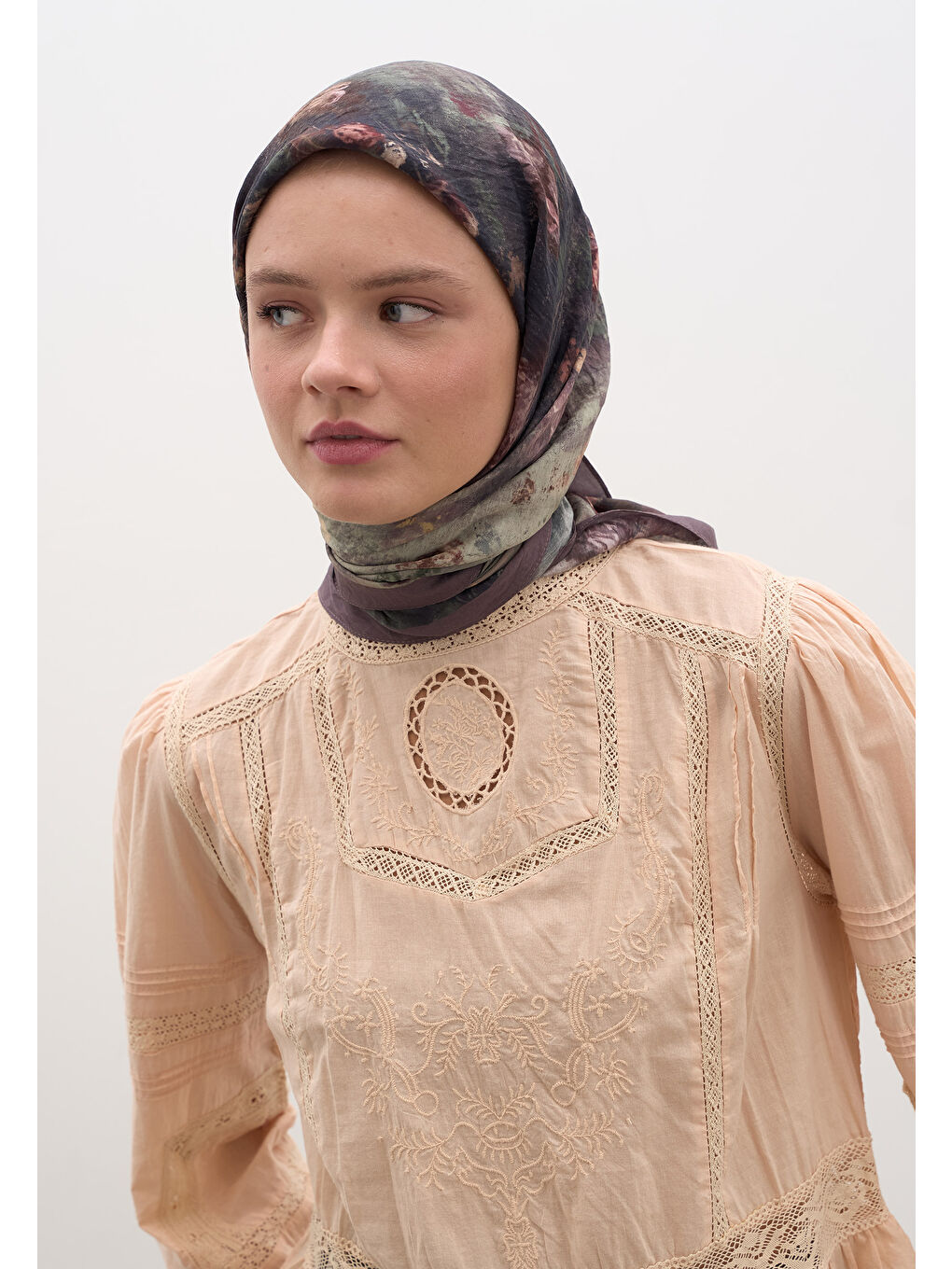 Lila Evelyne Desen Pamuklu Viskon Eşarp Leylak-1