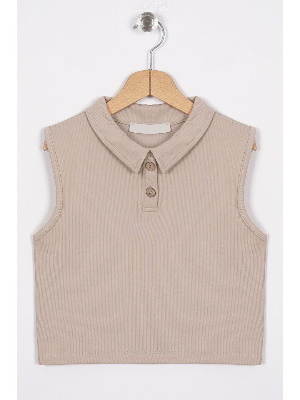 Yaka Detaylı Bej Renk Kız Çocuk Crop