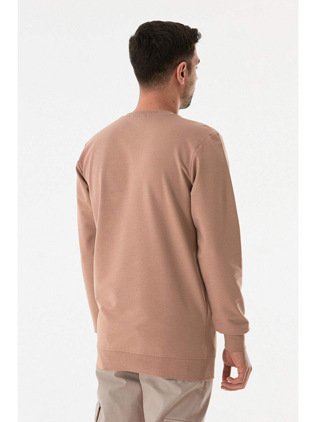 Kahverengi Kabartma Desenli Bisiklet Yaka Sweatshirt-3