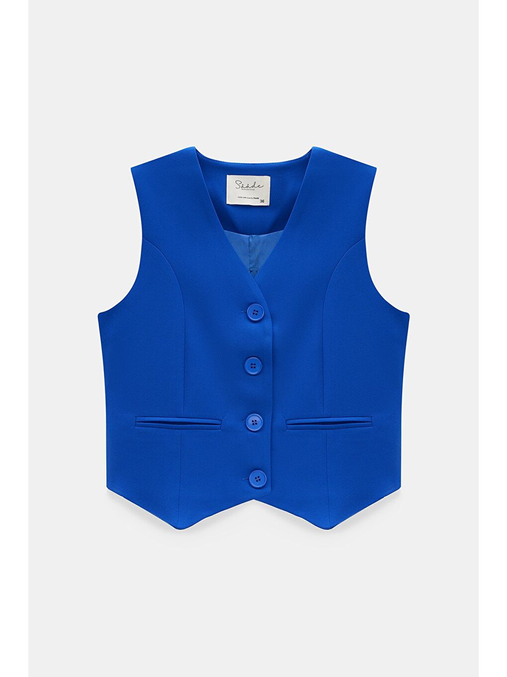 Saks Mavi Bağlamalı V Yaka Yelek