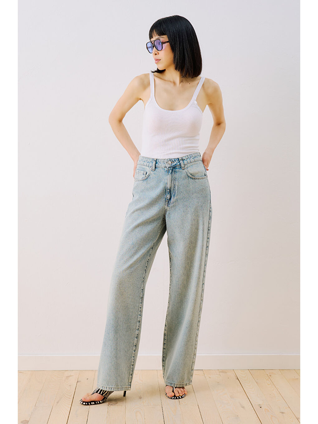 Çizgili Denim Straıght Pantolon Açık Mavi-2