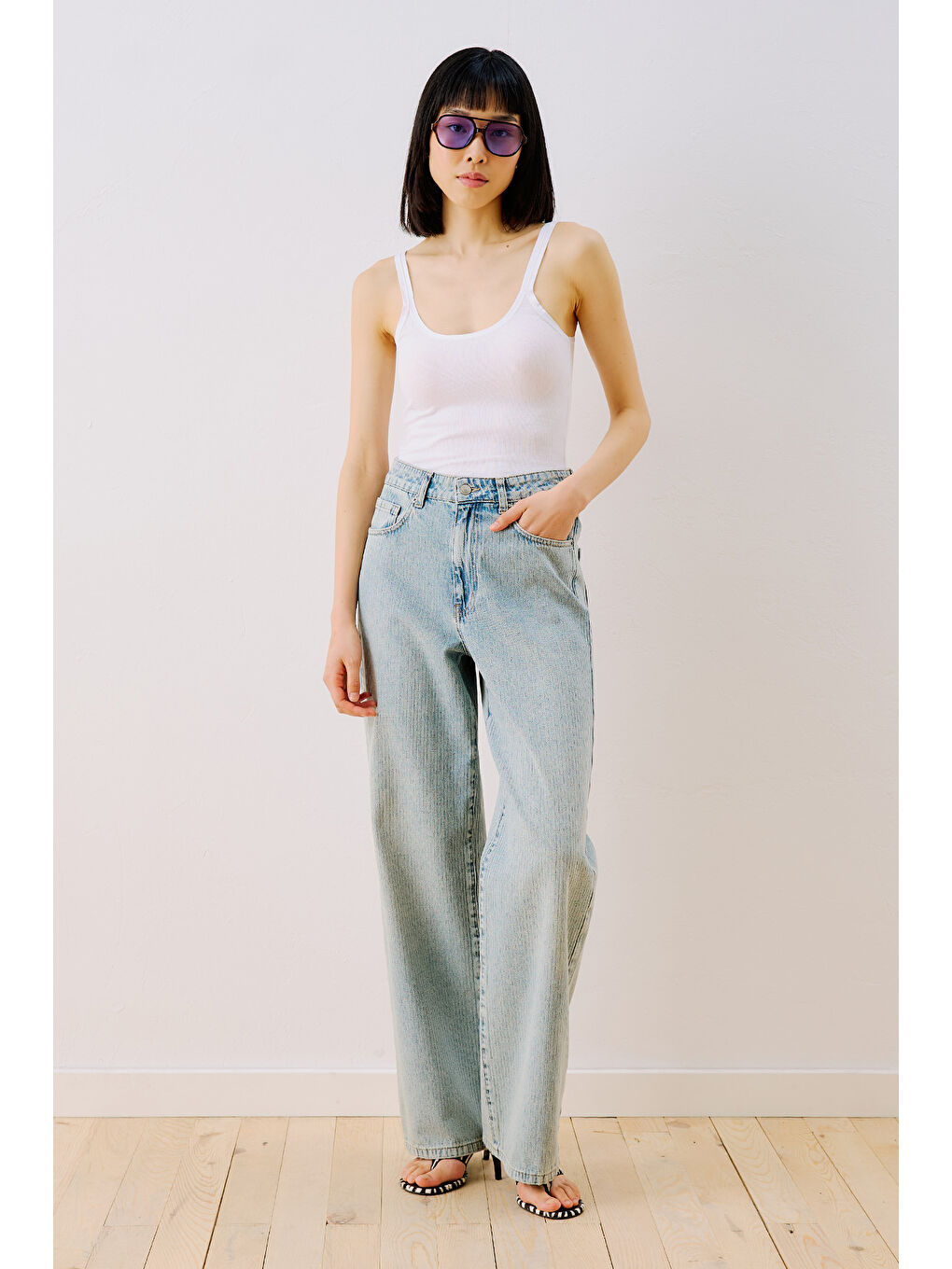 Çizgili Denim Straıght Pantolon Açık Mavi-3