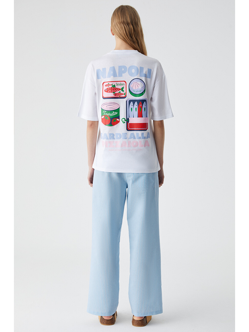 Caıtlyn Kadın Oversize Bisiklet Yaka Beyaz T-shirt-4