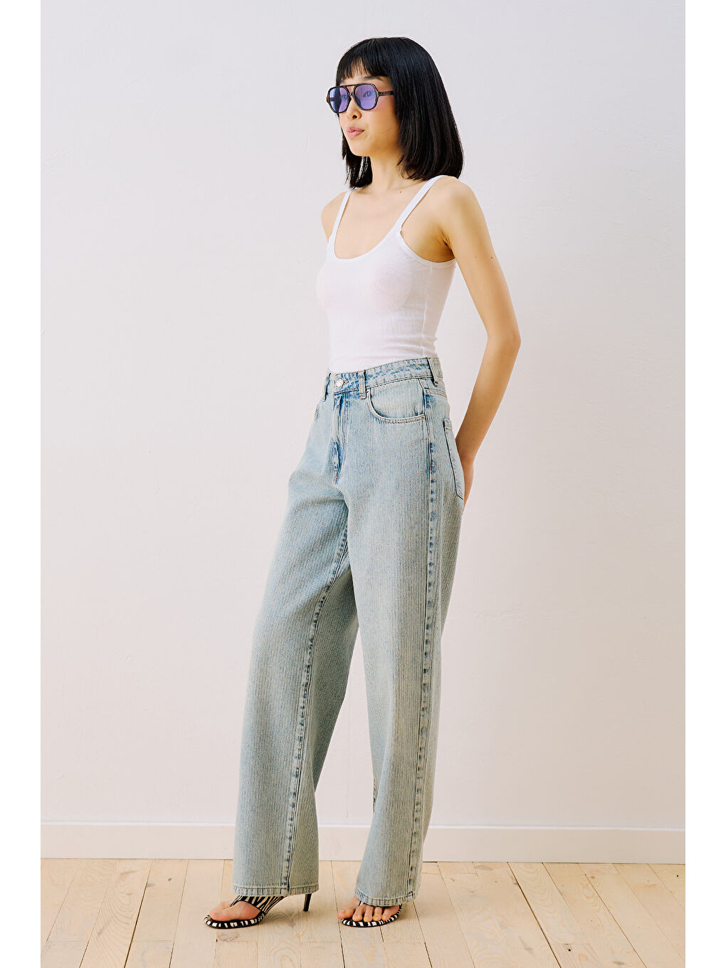 Çizgili Denim Straıght Pantolon Açık Mavi-4