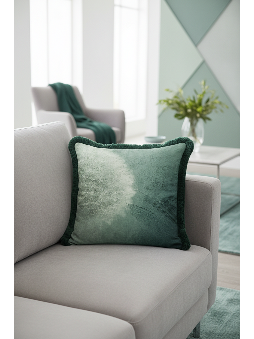 Karışık Lüks Doğal Esinti Saçaklı Yastık Kılıfı - Zarif Boho Yeşil Püsküllü Kırlent Kılıfı-2