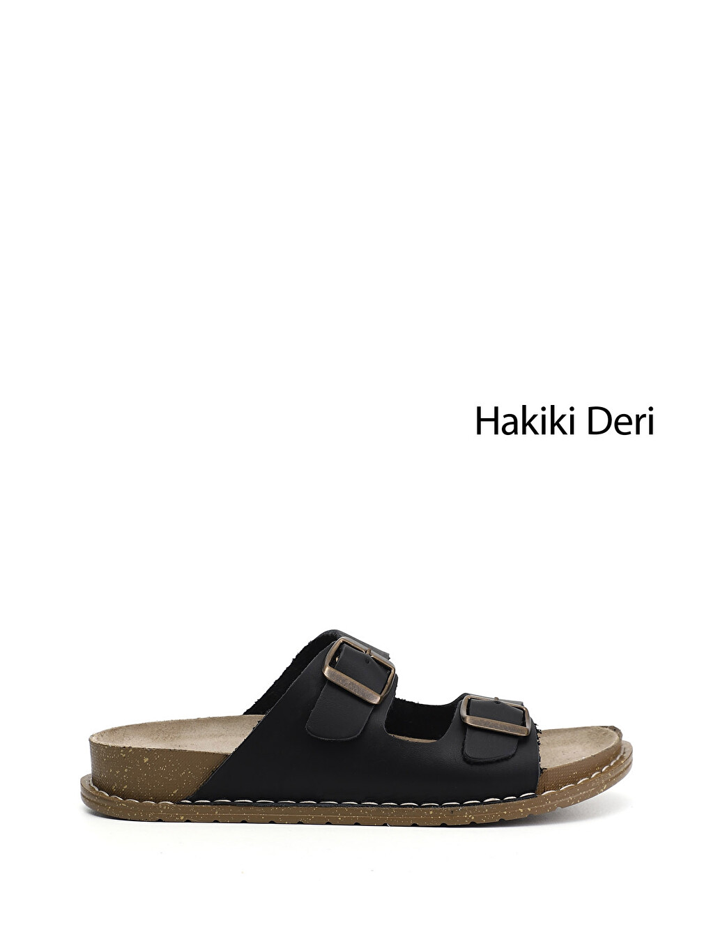 Siyah Kadın SİYAH Çift Tokalı Hakiki Deri Terlik