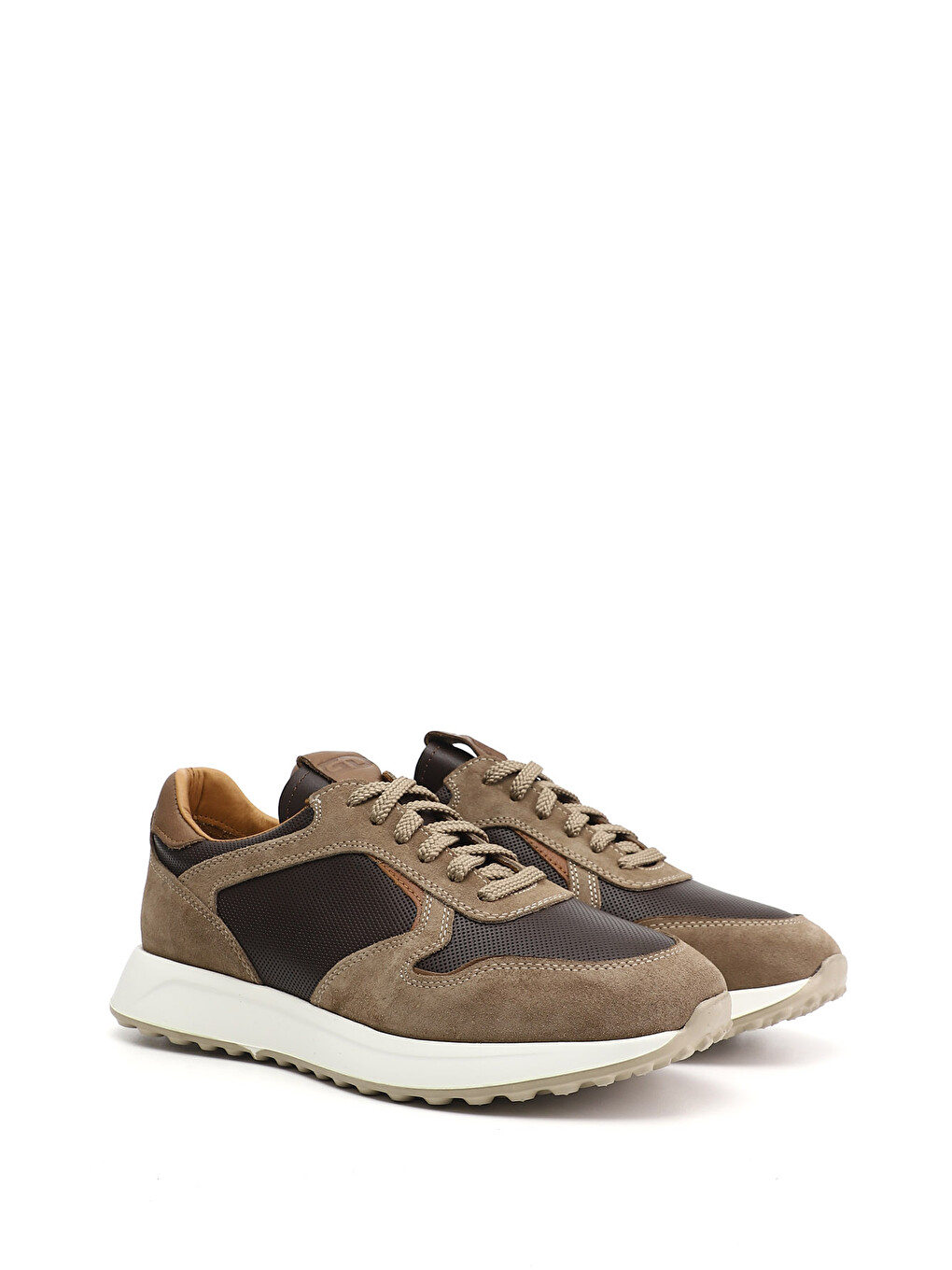 Bej Erkek KUM Bağcıklı Hakiki Deri Sneaker-1