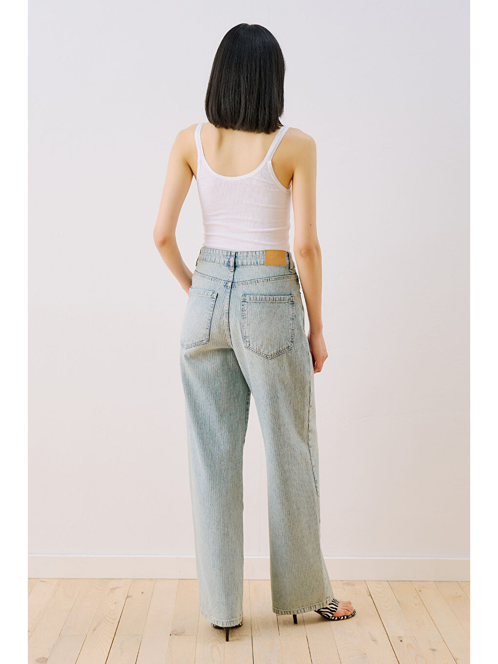Çizgili Denim Straıght Pantolon Açık Mavi-7