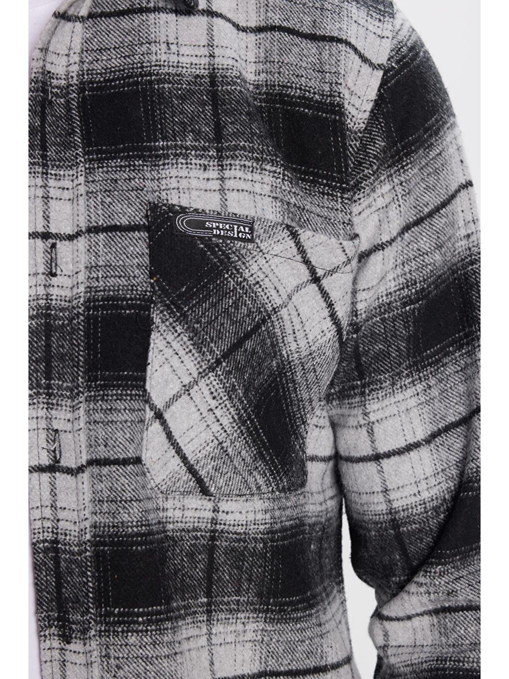 Karışık Erkek Slim Fit Dar Kesim Oduncu Tek Cepli Kareli Kışlık Gömlek-2