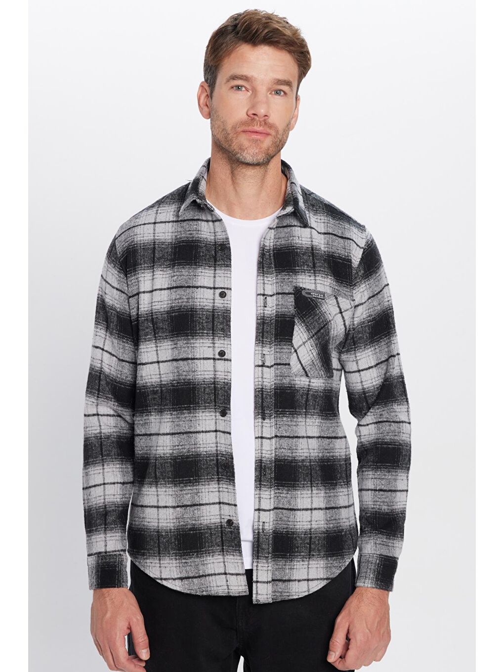 Karışık Erkek Slim Fit Dar Kesim Oduncu Tek Cepli Kareli Kışlık Gömlek-3