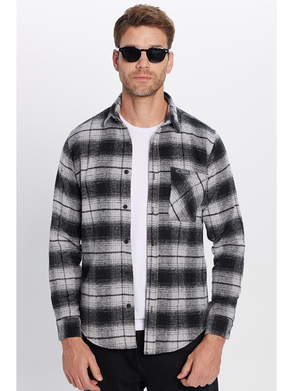 Karışık Erkek Slim Fit Dar Kesim Oduncu Tek Cepli Kareli Kışlık Gömlek-4