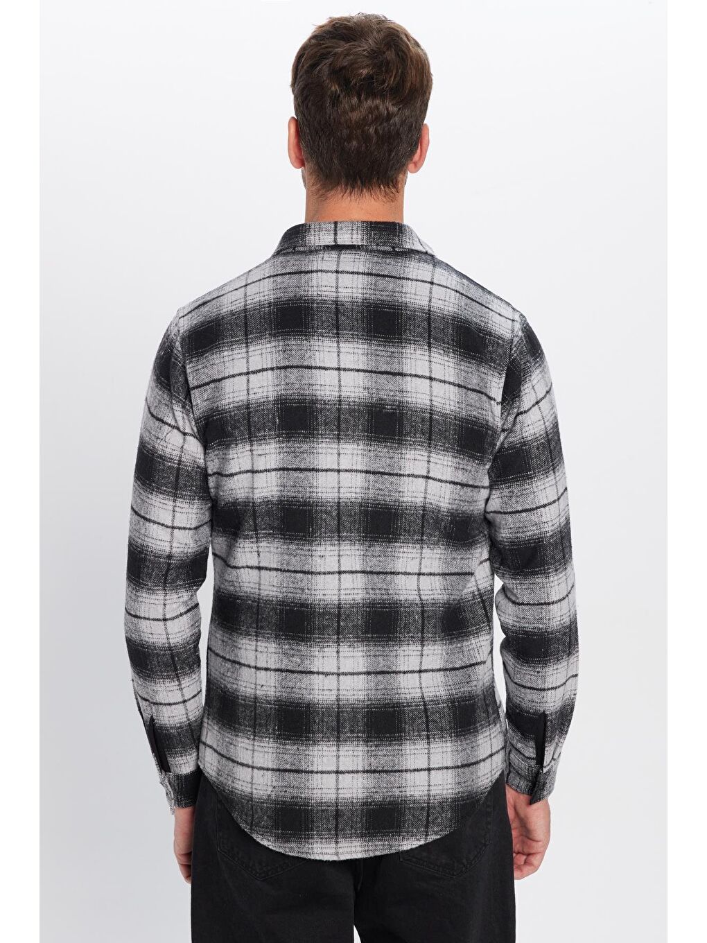 Karışık Erkek Slim Fit Dar Kesim Oduncu Tek Cepli Kareli Kışlık Gömlek-5