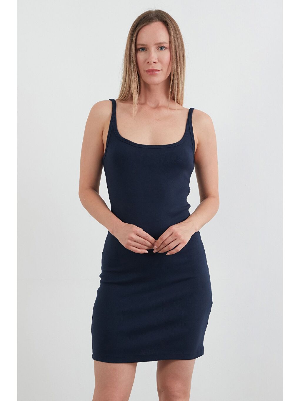 Lacivert Basic Askılı Modal Elbise