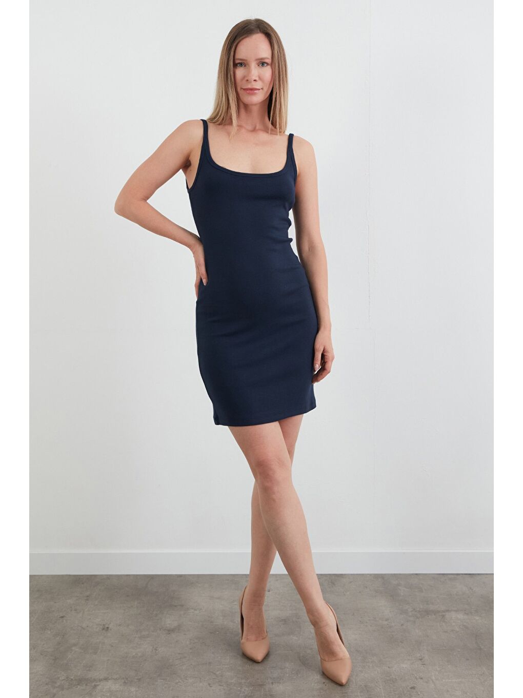Lacivert Basic Askılı Modal Elbise-1