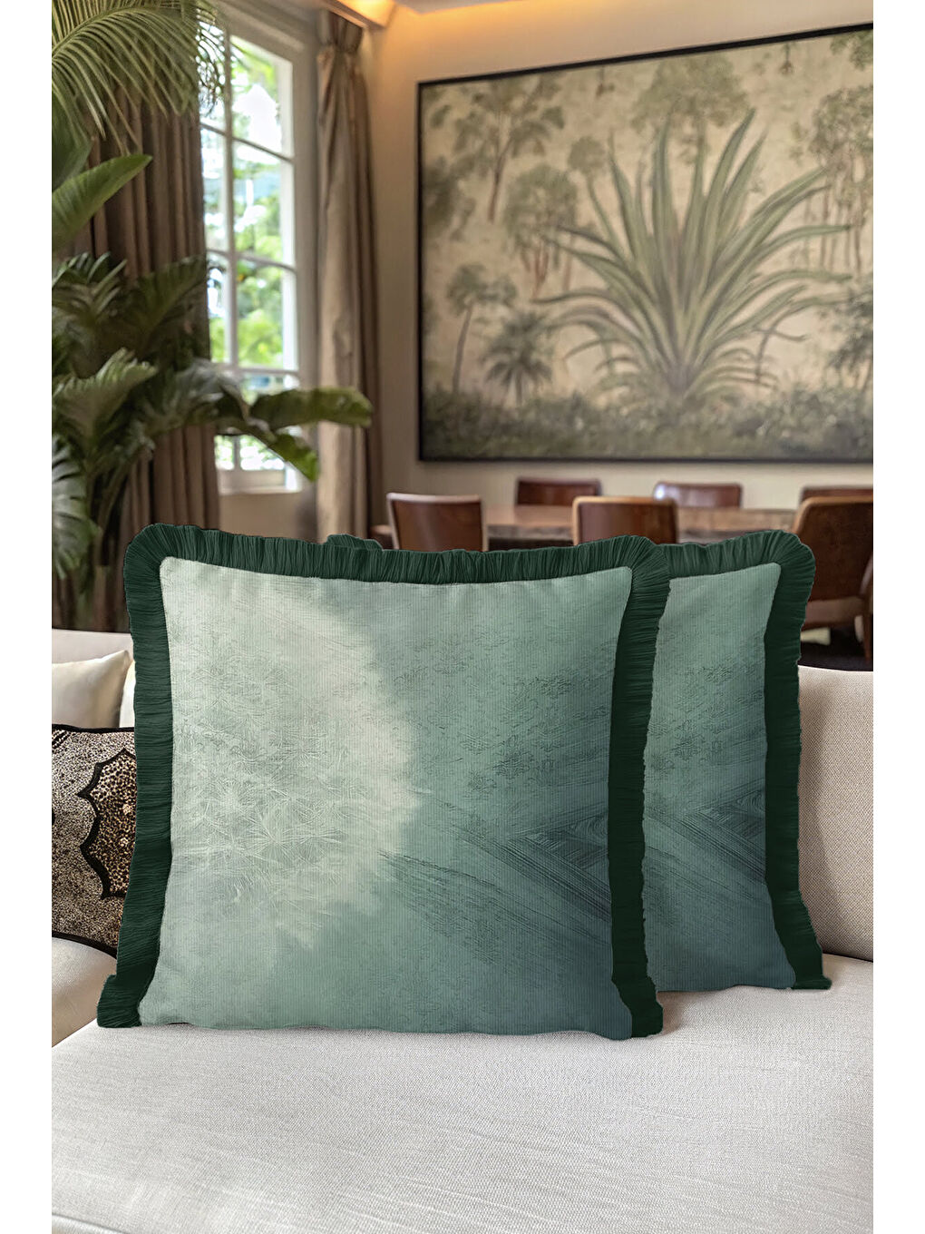 Karışık Lüks Doğal Esinti Saçaklı Yastık Kılıfı - Zarif Boho Yeşil Püsküllü Kırlent Kılıfı-5