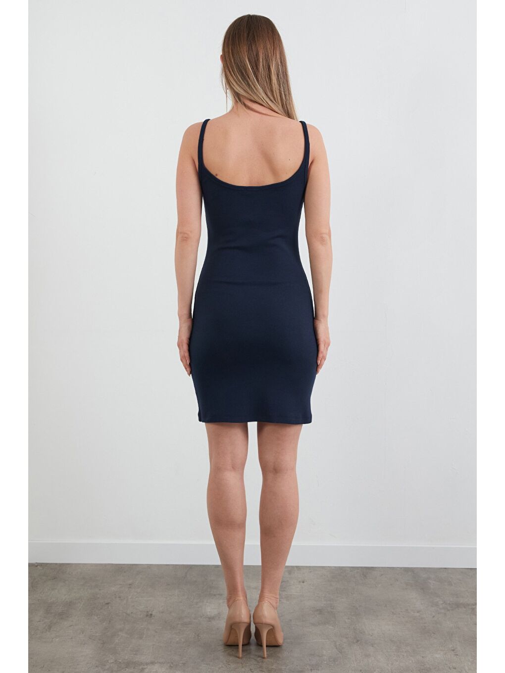 Lacivert Basic Askılı Modal Elbise-3