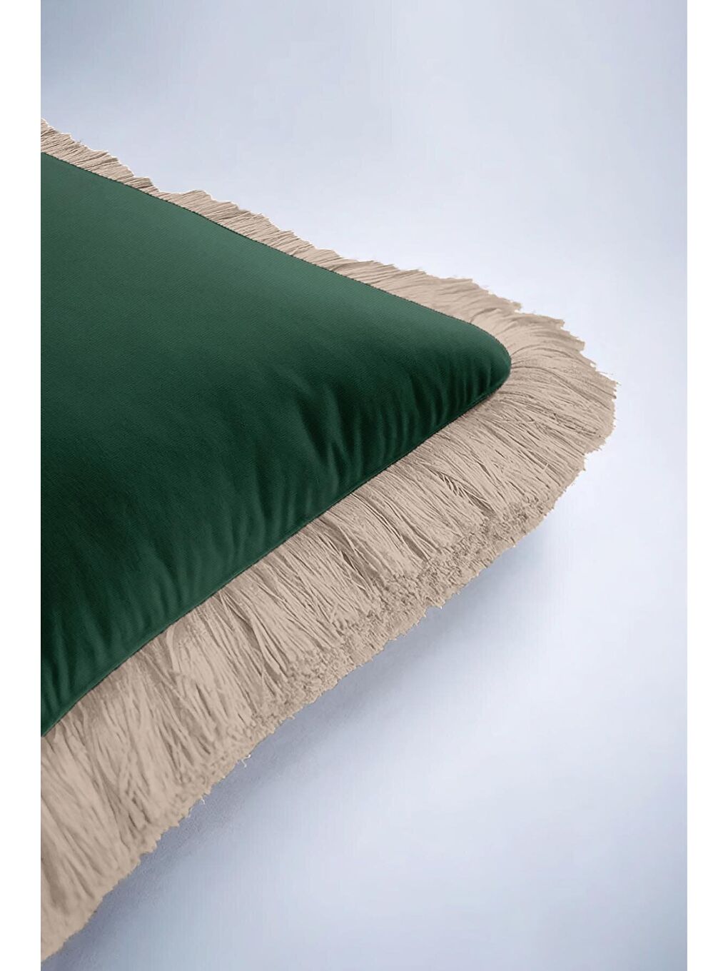 Karışık Zümrüt Yeşili Lüks Saçaklı Yastık Kılıfı - Klasik Country Bej Kenarlı Püsküllü Kırlent Kılıfı-6