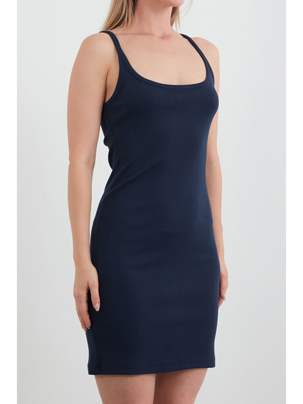Lacivert Basic Askılı Modal Elbise-4
