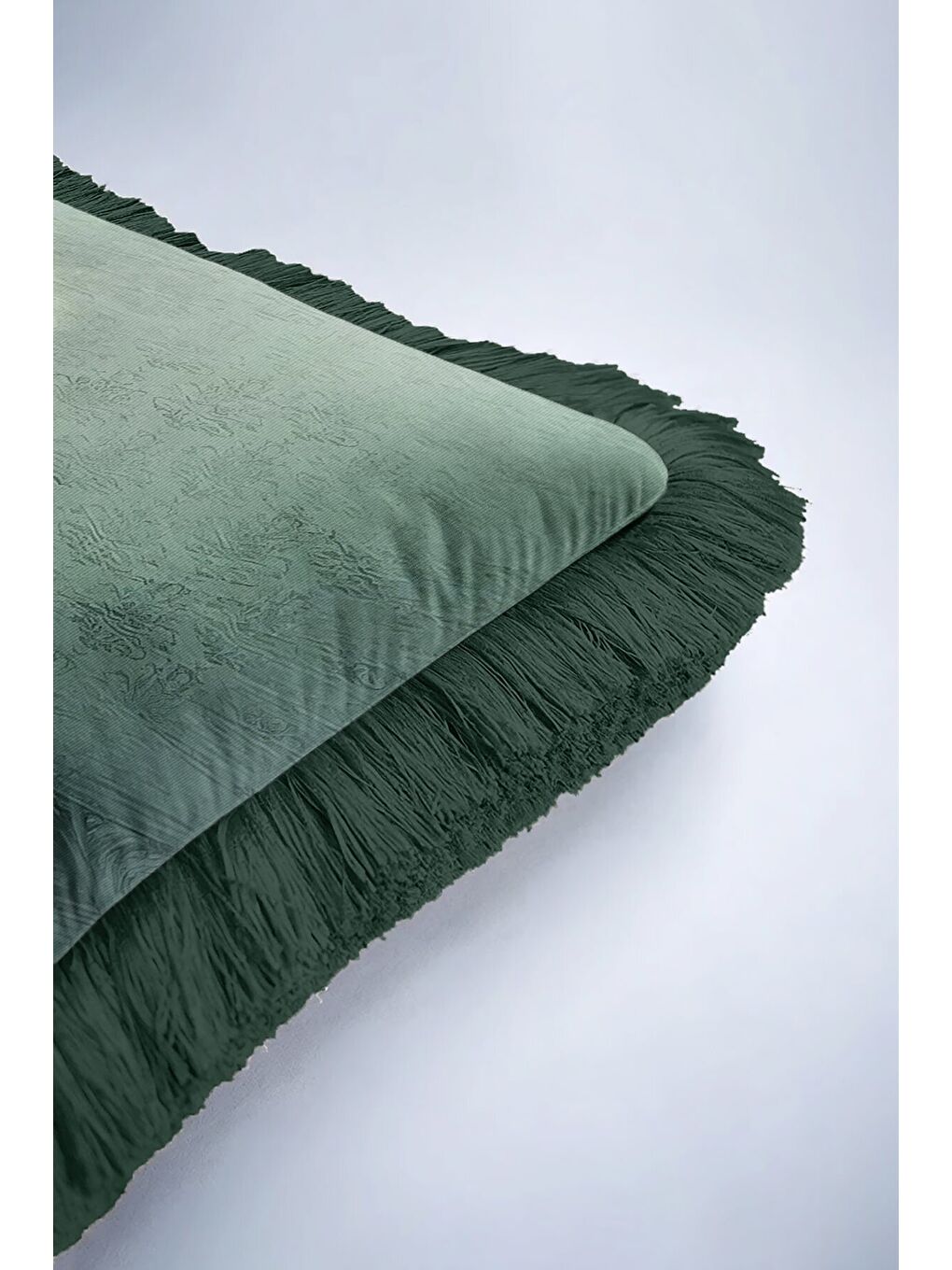 Karışık Lüks Doğal Esinti Saçaklı Yastık Kılıfı - Zarif Boho Yeşil Püsküllü Kırlent Kılıfı-6