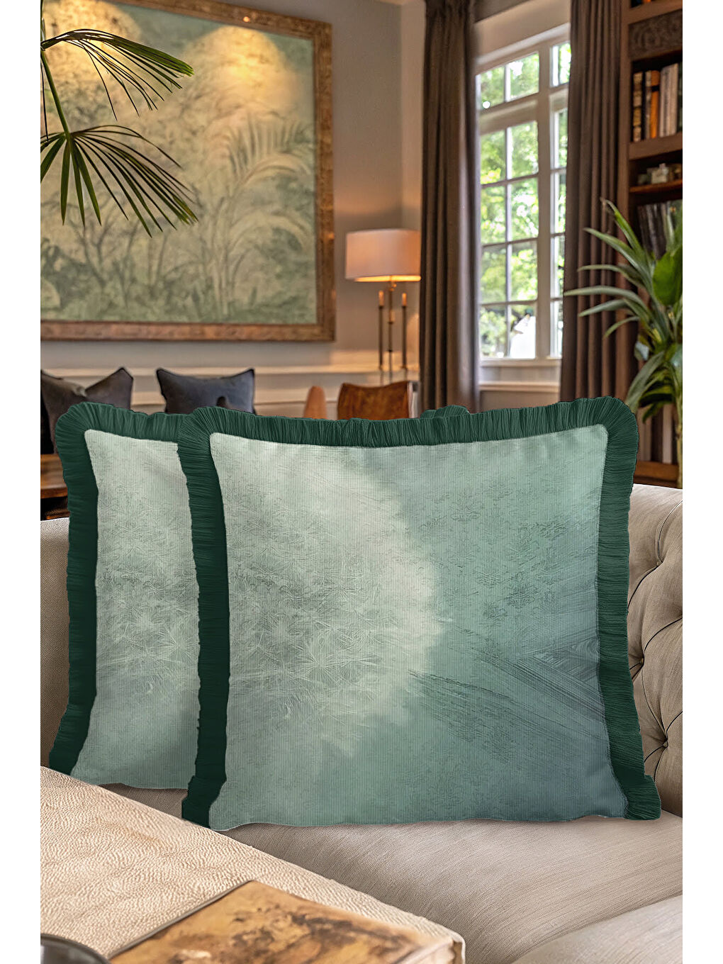 Karışık Lüks Doğal Esinti Saçaklı Yastık Kılıfı - Zarif Boho Yeşil Püsküllü Kırlent Kılıfı-7