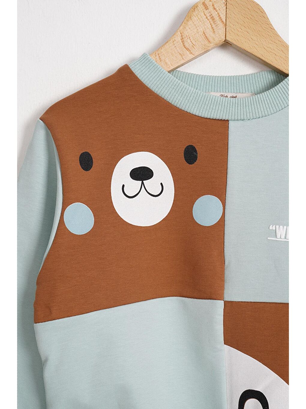 Yeşil Tilki ve Ayı Figürlü Bisiklet Yaka Mint Renk Erkek Çocuk Sweatshirt-1