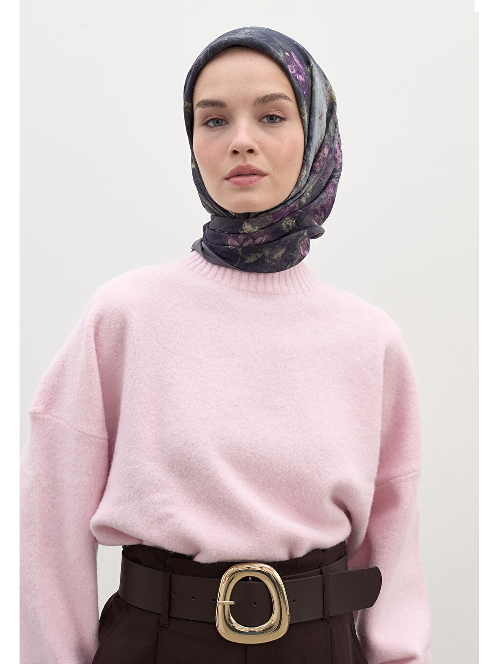 Lila Evelyne Desen Pamuklu Viskon Eşarp Lavanta-1