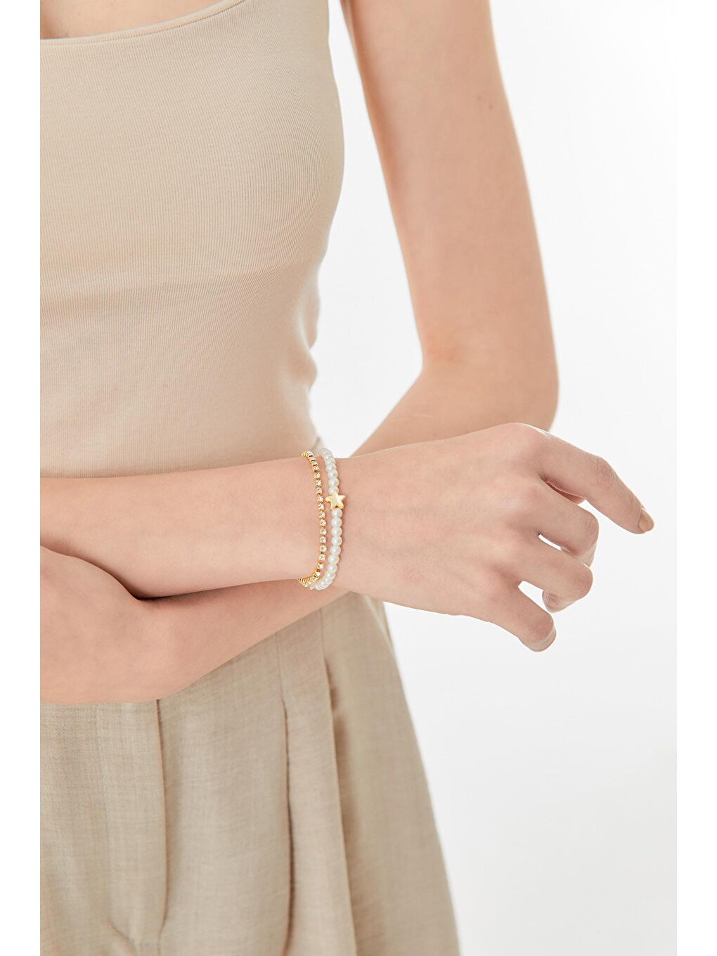 Sarı Boncuklu Zincir Bileklik