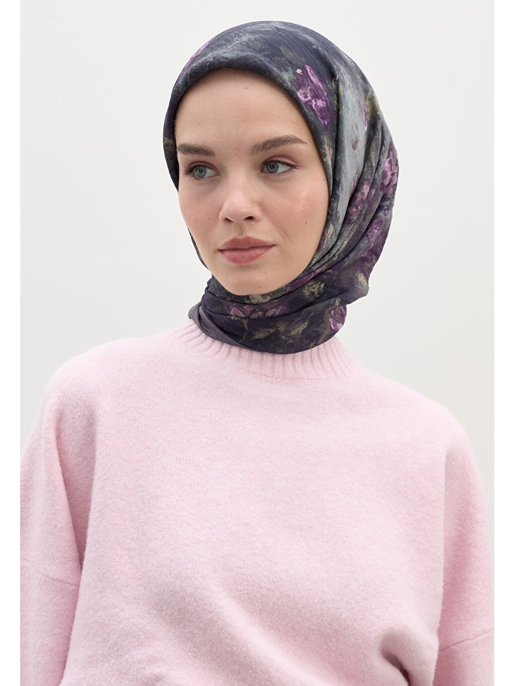 Lila Evelyne Desen Pamuklu Viskon Eşarp Lavanta-2