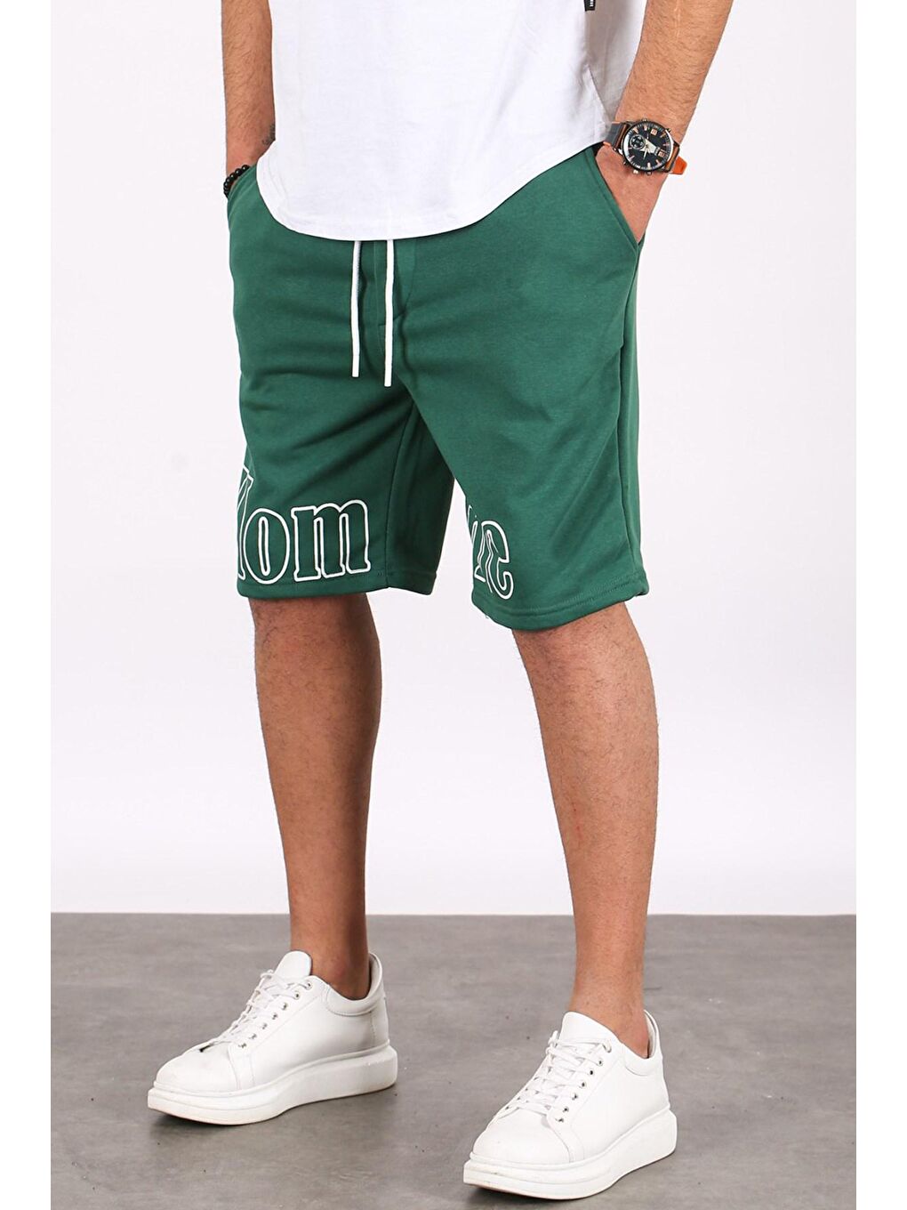 Erkek Baskılı Yeşil Kapri Şort 5439-5