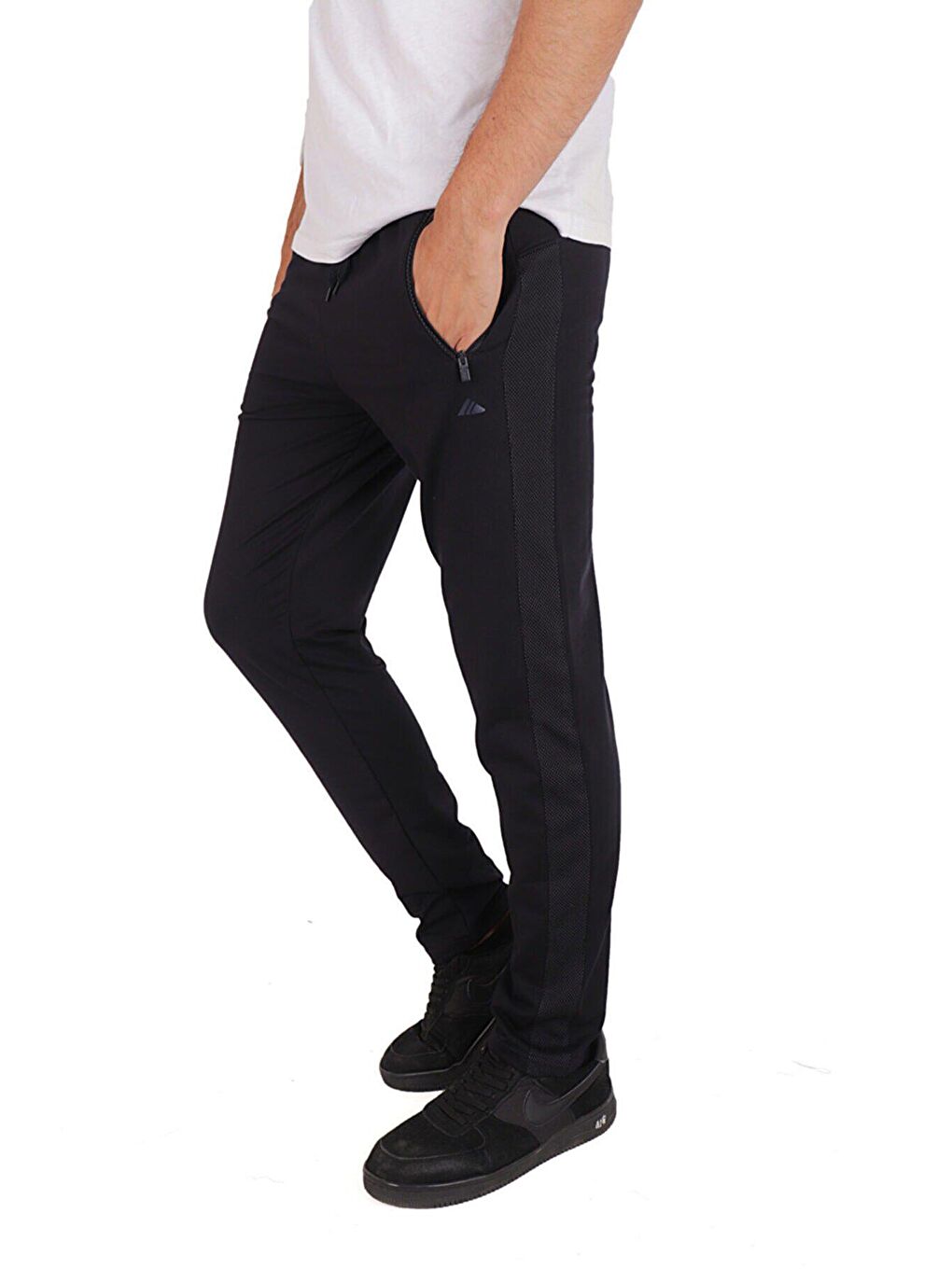 Erkek Eşofman Altı Petek Doku Şeritli 3 Fermuarlı M9701 Lacivert-1