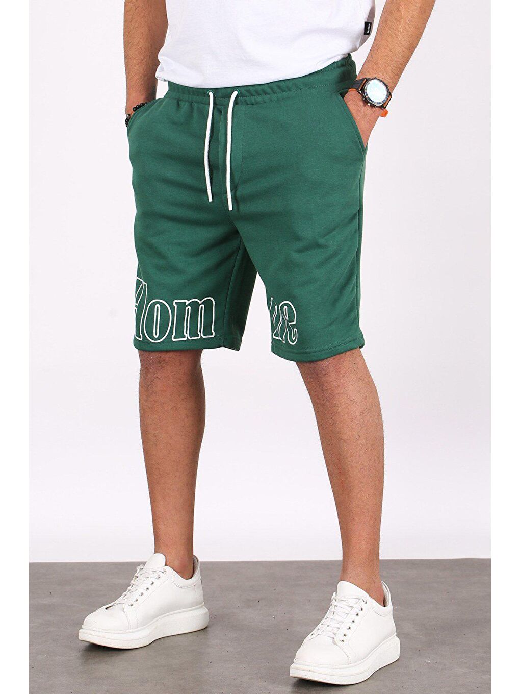 Erkek Baskılı Yeşil Kapri Şort 5439-7