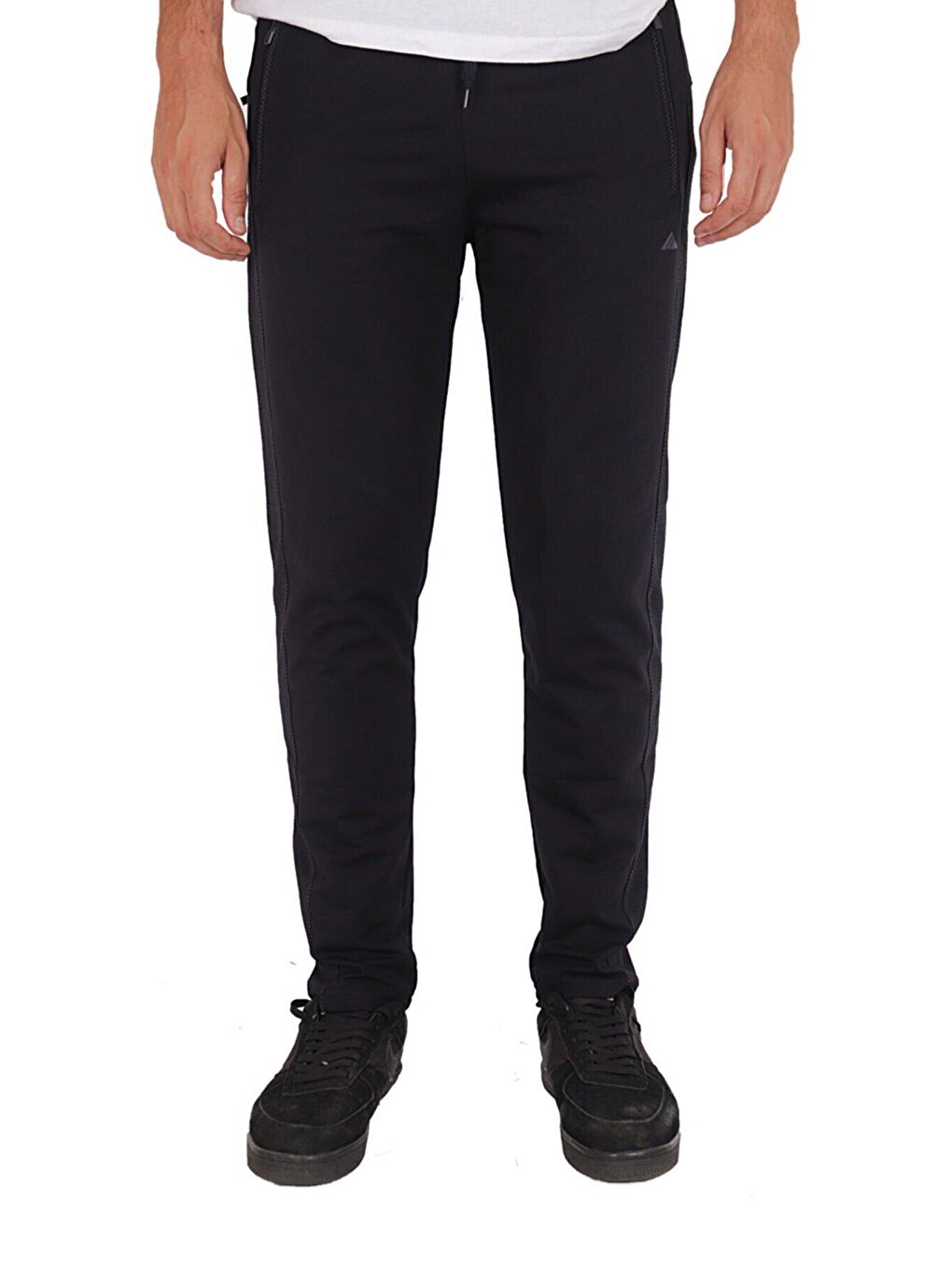 Erkek Eşofman Altı Petek Doku Şeritli 3 Fermuarlı M9701 Lacivert-2