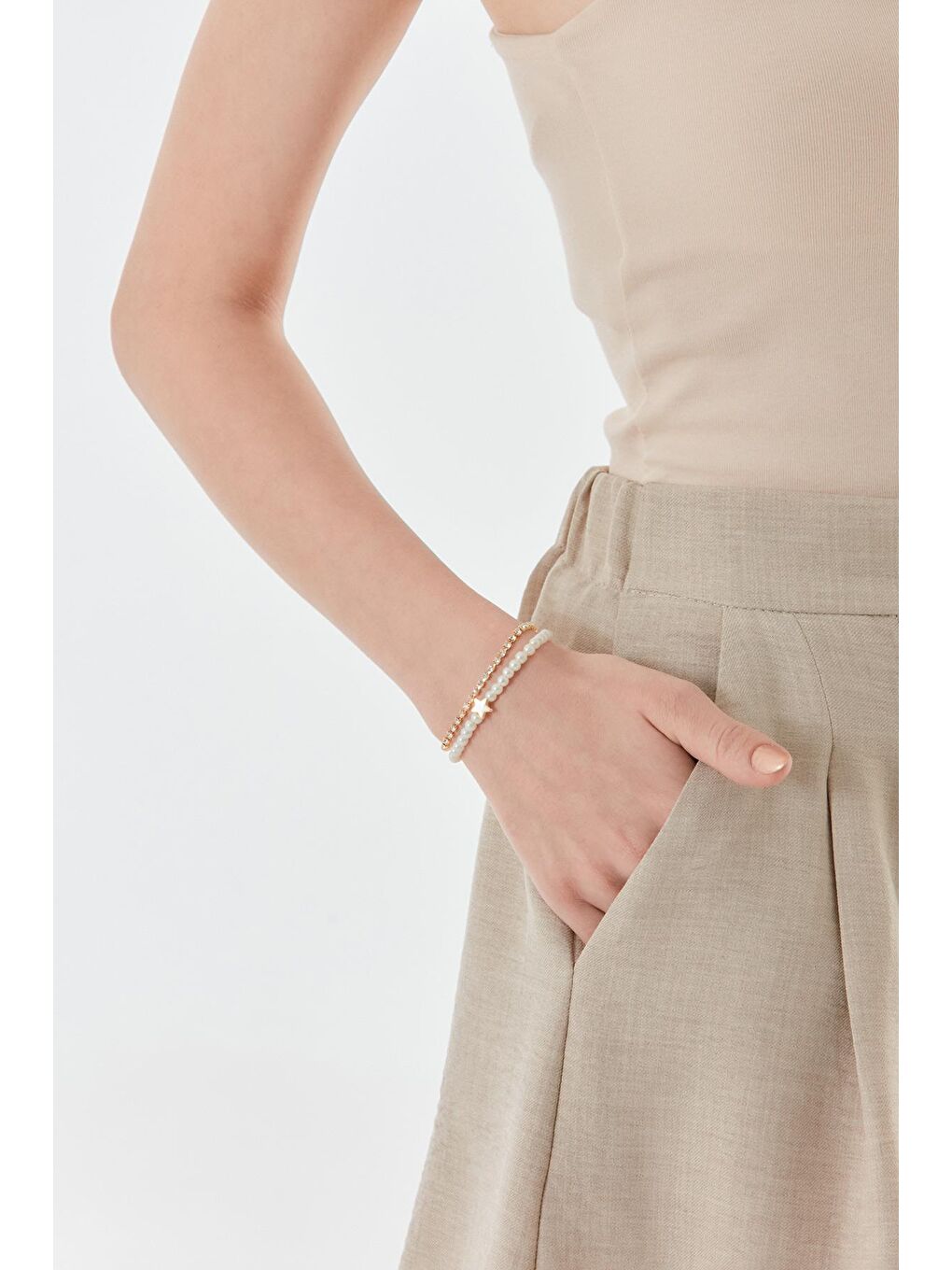 Sarı Boncuklu Zincir Bileklik-2