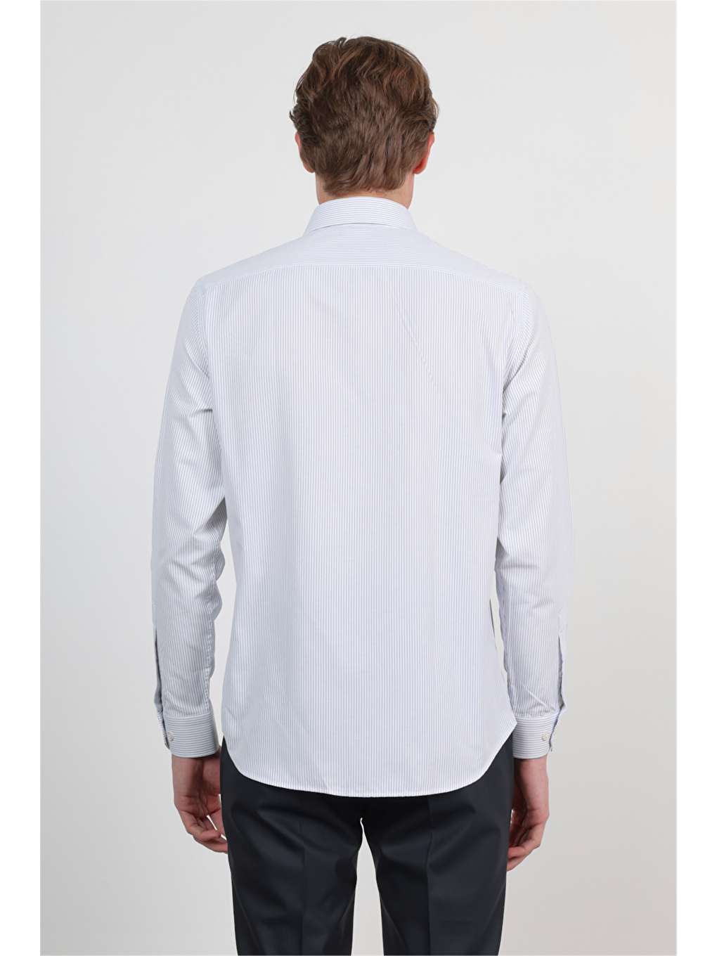 Beyaz Sert Yaka Uzun Kol Cepsiz Slim Fit Pamuklu Gömlek 1004260210-4