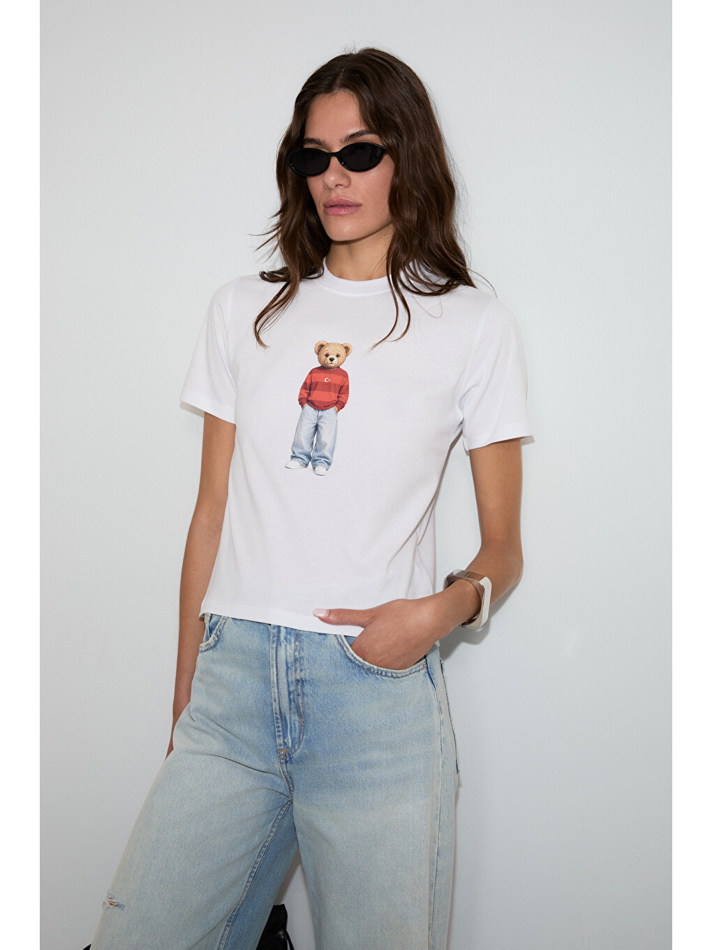 Beyaz ASENA Kadın Yumuşak Ve %100 Organik Pamuklu Dünya Kupasına Özel Baskılı BEYAZ T-Shirt-1